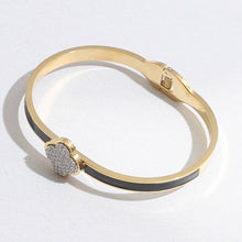Load image into Gallery viewer, Black Enamel Pave Clover Colored Bangle Cuff Bracelet