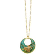 Load image into Gallery viewer, Blue Moods Gold Circle Orange Dried Flower Necklace