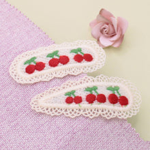 Load image into Gallery viewer, Knit Cherries Embroidered Hairclip Set