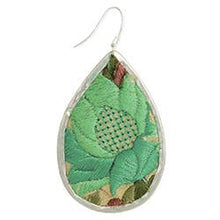 Load image into Gallery viewer, Green Floral Embroidered Silver Teardrop Earring