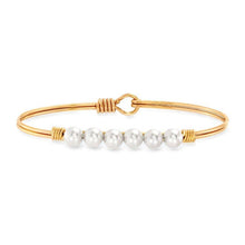 Load image into Gallery viewer, Crystal Pearl Bangle Bracelet In Classic White: Silver Tone / Regular