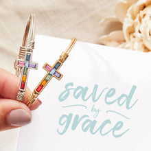 Load image into Gallery viewer, Baguette Cross Bangle Bracelet in Ombre: Brass Tone / Regular