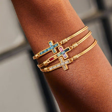 Load image into Gallery viewer, Baguette Cross Bangle Bracelet in Ombre: Brass Tone / Regular