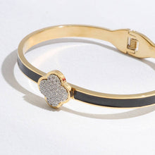 Load image into Gallery viewer, Black Enamel Pave Clover Colored Bangle Cuff Bracelet