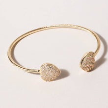 Load image into Gallery viewer, 2 Heart Pave Gold Wire Bangle Bracelet