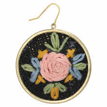 Load image into Gallery viewer, Black Floral Cross Stitch Gold Earrings