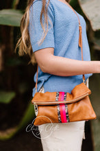 Load image into Gallery viewer, Penelope Foldover Crossbody Clutch - Tan w/ Camo Pink Stripe