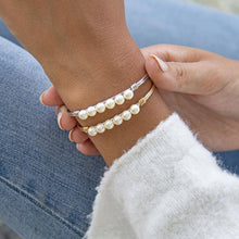 Load image into Gallery viewer, Crystal Pearl Bangle Bracelet In Classic White: Silver Tone / Regular