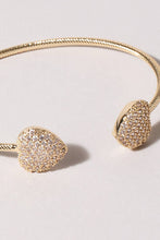 Load image into Gallery viewer, 2 Heart Pave Gold Wire Bangle Bracelet