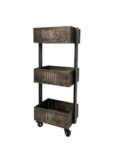 Load image into Gallery viewer, Rae Dunn 3-Tiers Wooden Storage Caddy with Wheels (cannot ship)