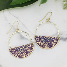 Load image into Gallery viewer, Moroccan Market Enamel Embossed Gold Half Circle Earrings