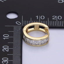 Load image into Gallery viewer, 14K Gold Filled Clear Square CZ Lined 15mm Huggie Hoop Earrings in Gold &amp; Silver | AD-430 AD-431: Gold
