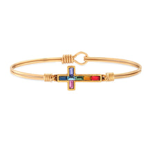 Load image into Gallery viewer, Baguette Cross Bangle Bracelet in Ombre: Brass Tone / Regular
