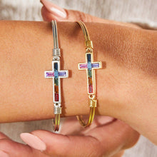 Load image into Gallery viewer, Baguette Cross Bangle Bracelet in Ombre: Silver Tone / Regular
