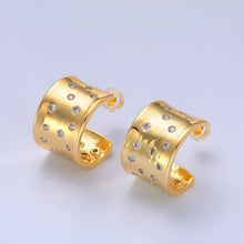Load image into Gallery viewer, 24K Gold Filled Clear CZ Dotted Wide C-Shaped Hoop Earrings
