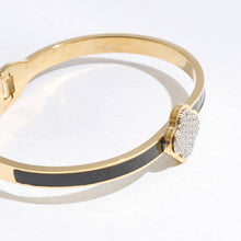Load image into Gallery viewer, Black Enamel Pave Clover Colored Bangle Cuff Bracelet
