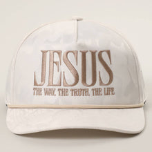 Load image into Gallery viewer, Jesus Embroidered White Camo Trucker Hat: Sand Beige
