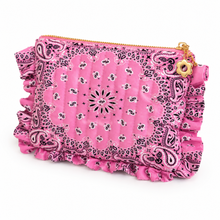 Load image into Gallery viewer, Bandana Ruffle Everything Pouch, Quilted Cosmetic Case: Indie Pink
