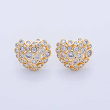 Load image into Gallery viewer, 18K Gold Filled Clear CZ Dotted Dome Heart Stud Earrings | AI358
