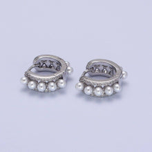 Load image into Gallery viewer, Pearl Hoop Huggie Earrings
