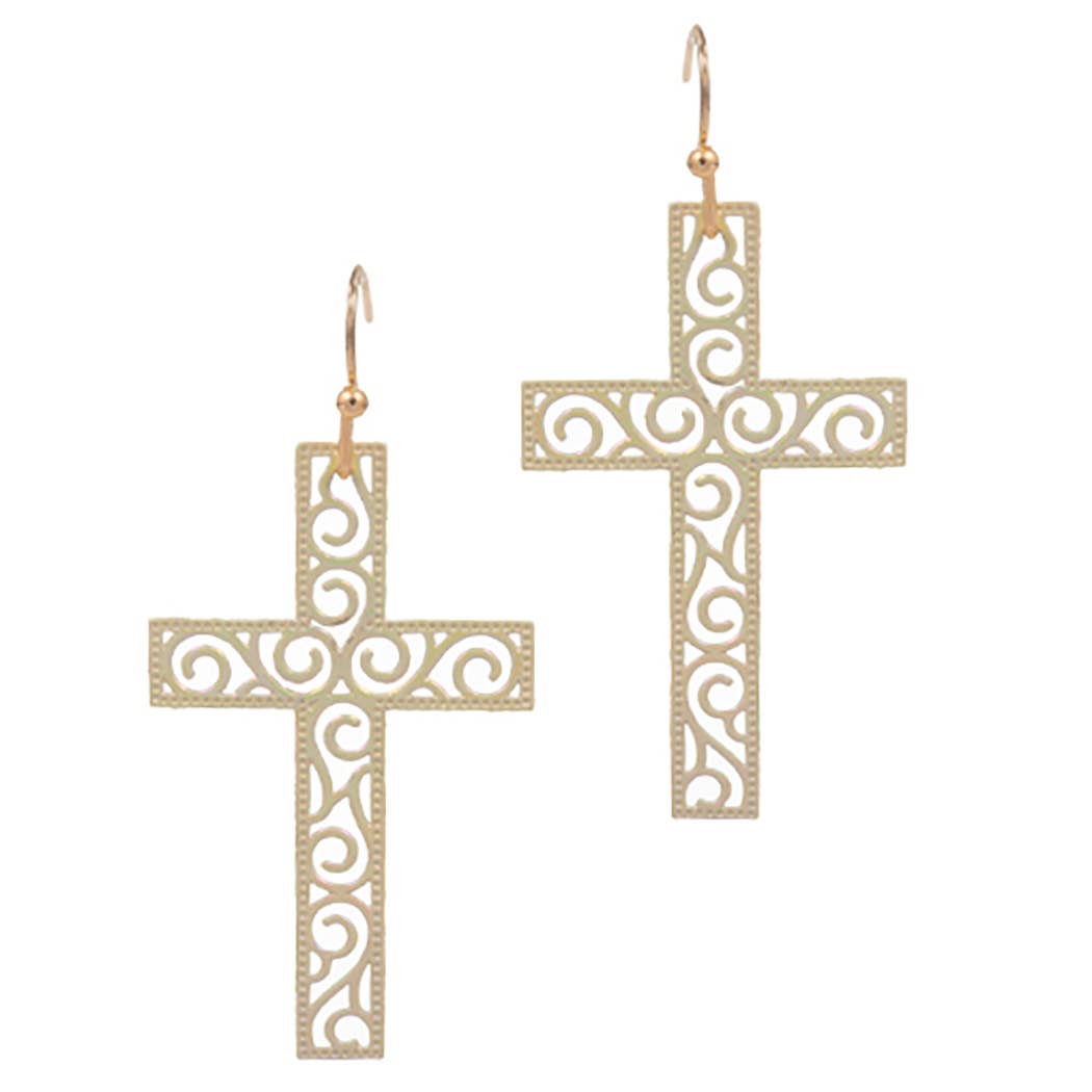 Brass Metal Cross Shape Hook Earrings