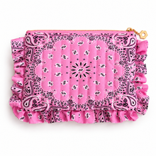 Load image into Gallery viewer, Bandana Ruffle Everything Pouch, Quilted Cosmetic Case: Indie Pink
