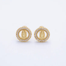 Load image into Gallery viewer, Micro Paved CZ Religious Mother Mary Stud Earrings
