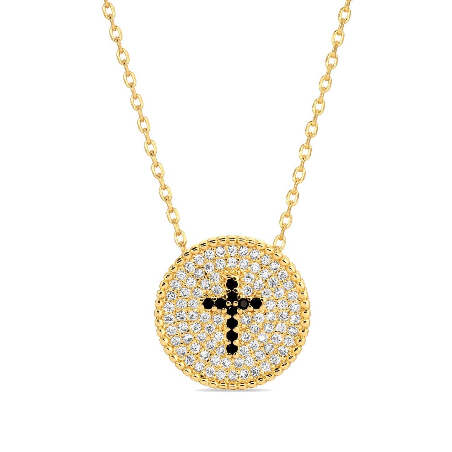 Cross Accented Pave Necklace: Gold