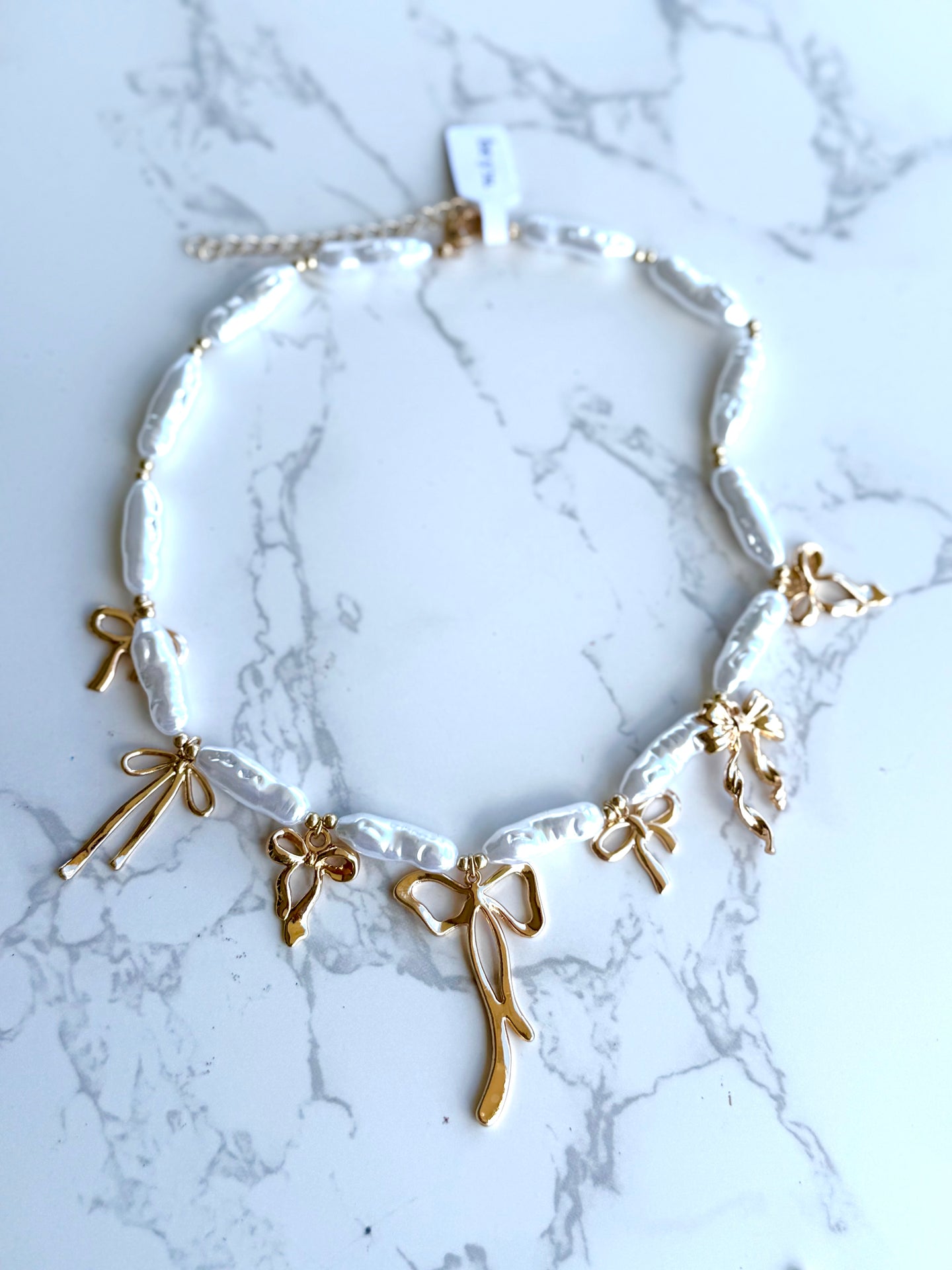 Coquette Bow + Pearls Charm Necklace