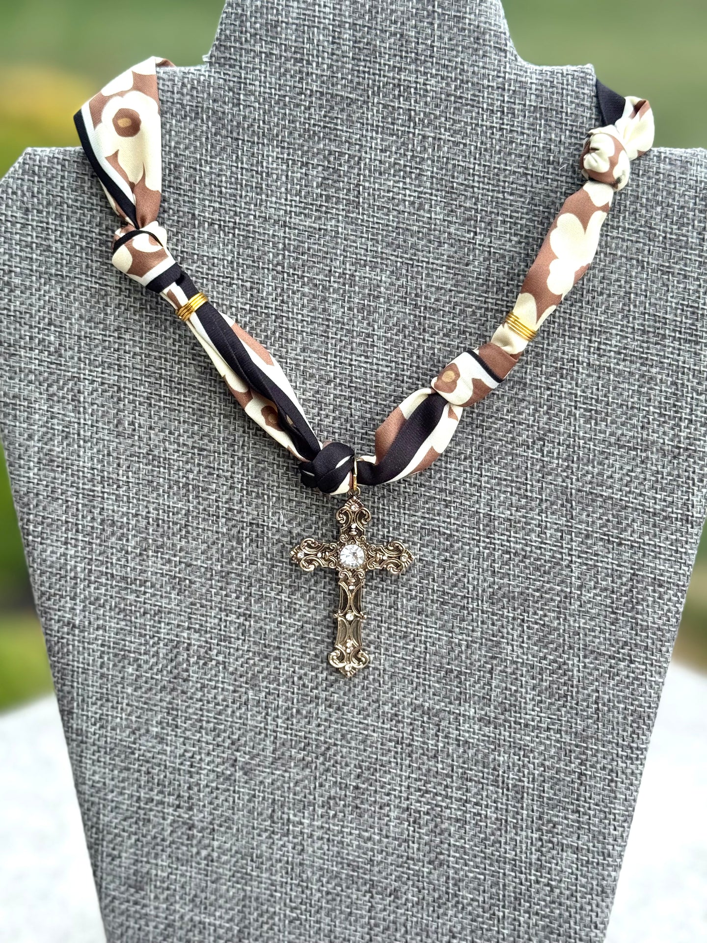 Neutral Artisian Cross Charm Necklace