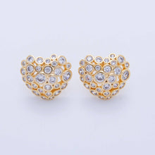 Load image into Gallery viewer, 18K Gold Filled Clear CZ Dotted Dome Heart Stud Earrings | AI358
