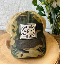 Load image into Gallery viewer, Campfires &amp; Cocktails Trucker Hat Baseball Cap
