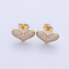 Load image into Gallery viewer, 18K Gold Filled Micro Paved CZ Heart Stud Earrings | AI348
