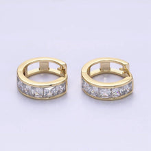 Load image into Gallery viewer, 14K Gold Filled Clear Square CZ Lined 15mm Huggie Hoop Earrings in Gold &amp; Silver | AD-430 AD-431: Gold
