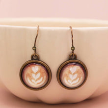 Load image into Gallery viewer, Coffee Time Latte Art Print Gold Earrings
