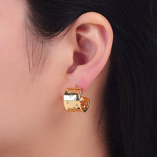Load image into Gallery viewer, 24K Gold Filled Clear CZ Dotted Wide C-Shaped Hoop Earrings
