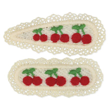 Load image into Gallery viewer, Knit Cherries Embroidered Hairclip Set
