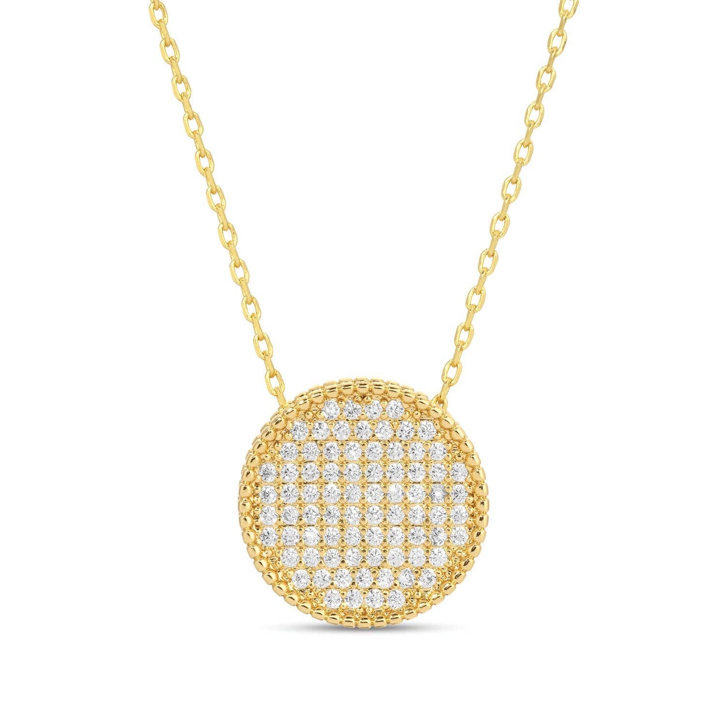Pave Round Necklace: Gold