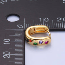 Load image into Gallery viewer, 24K Gold Filled Multicolor CZ U-Shaped Huggie Earrings | AB002
