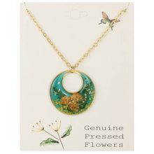 Load image into Gallery viewer, Blue Moods Gold Circle Orange Dried Flower Necklace
