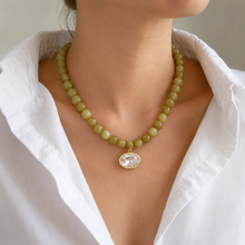 Load image into Gallery viewer, Marbled Bead Glass Crystal Pendant Necklace: Olive

