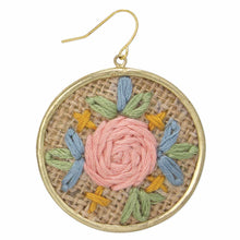 Load image into Gallery viewer, Tan Floral Cross Stitch Gold Earrings
