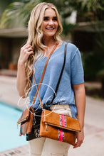 Load image into Gallery viewer, Penelope Foldover Crossbody Clutch - Tan w/ Camo Pink Stripe
