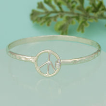 Load image into Gallery viewer, Textured Silver Peace Sign Bangle
