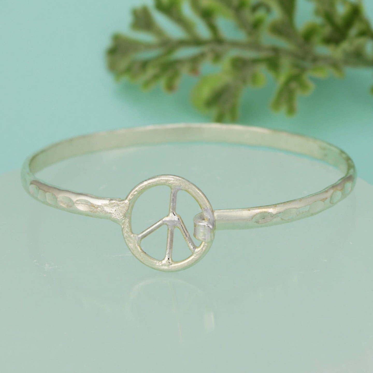 Textured Silver Peace Sign Bangle