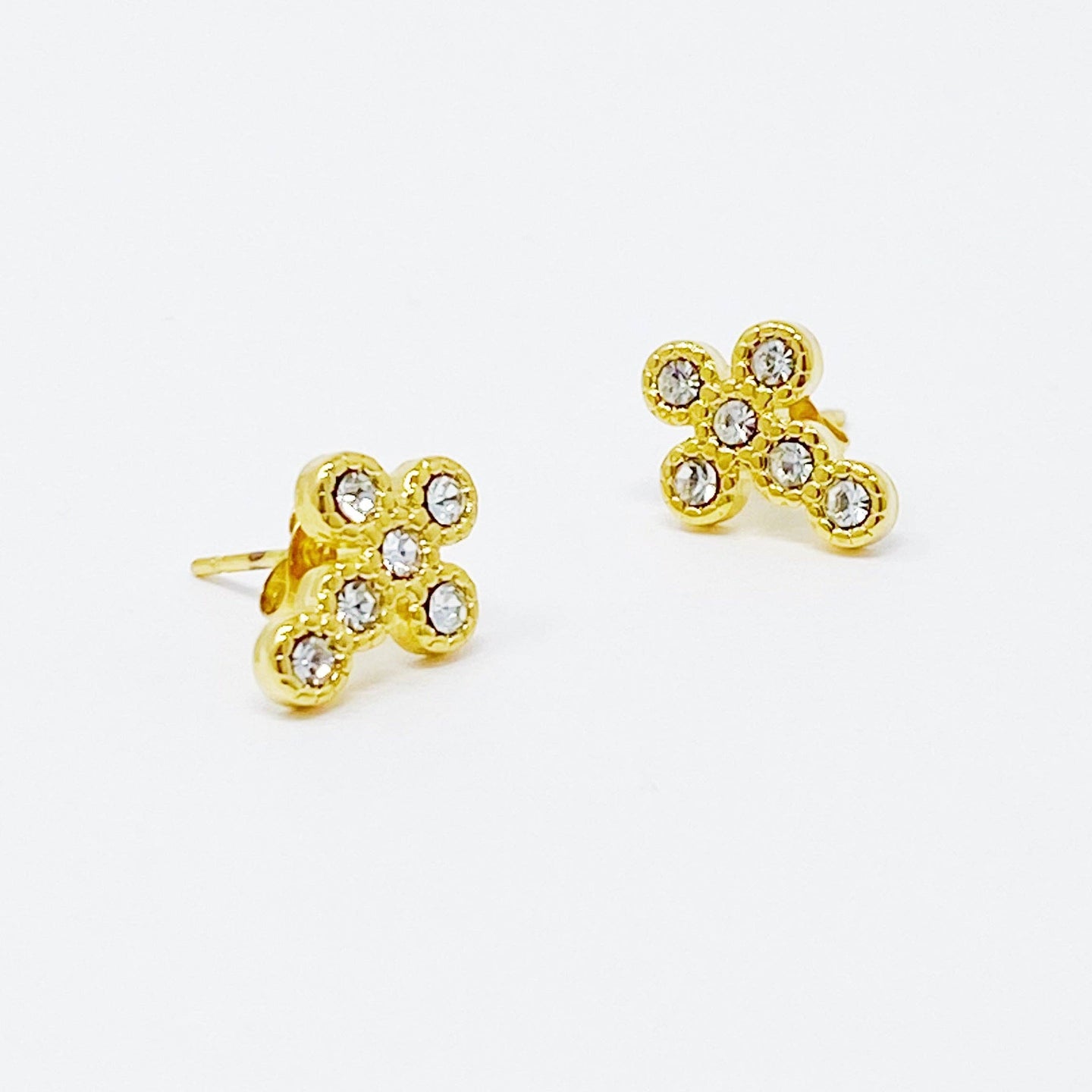 Dainty Cross Clear Crystal Studs