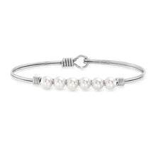 Load image into Gallery viewer, Crystal Pearl Bangle Bracelet In Classic White: Silver Tone / Regular
