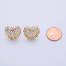 Load image into Gallery viewer, 18K Gold Filled Clear CZ Dotted Dome Heart Stud Earrings | AI358
