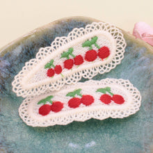Load image into Gallery viewer, Knit Cherries Embroidered Hairclip Set
