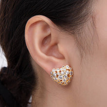 Load image into Gallery viewer, 18K Gold Filled Clear CZ Dotted Dome Heart Stud Earrings | AI358

